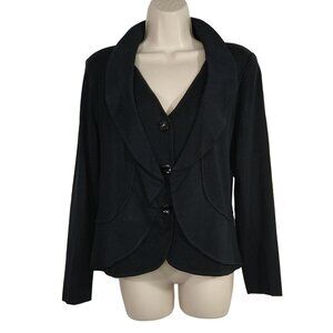 Ming Wang Snap Up Cardigan Knit Jacket Women Size S Black Acrylic Long Sleeve